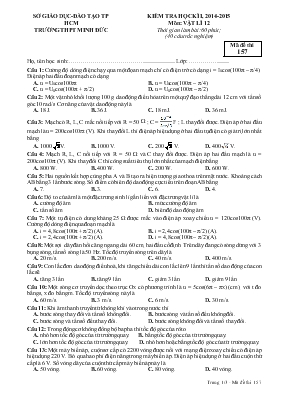 Kiểm tra học kì 1, năm học 2014 - 2015 môn Vật lí 12 thời gian làm bài 60 phút